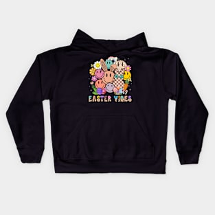 Easter Vibes Hippie Groovy Cute Bunny Ears Kids Hoodie